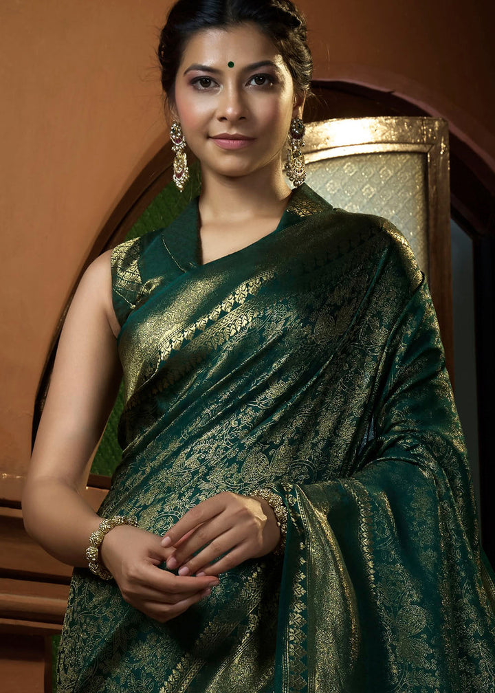 Sacramento Green & Golden Blend Woven Kanjivaram Silk Saree