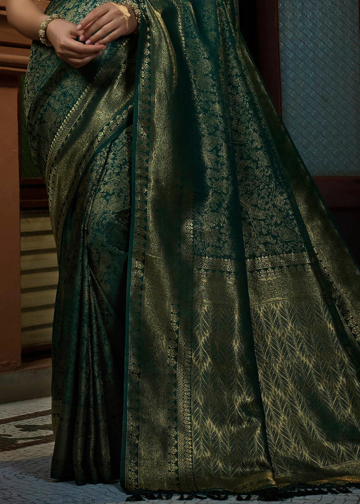 Sacramento Green & Golden Blend Woven Kanjivaram Silk Saree