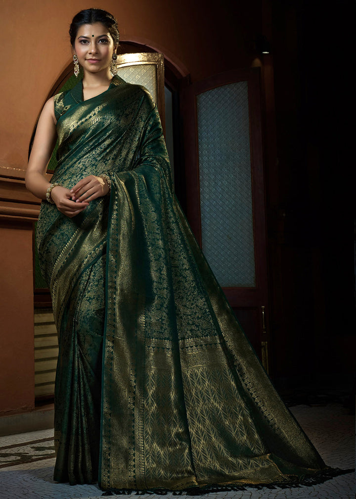 Sacramento Green & Golden Blend Woven Kanjivaram Silk Saree