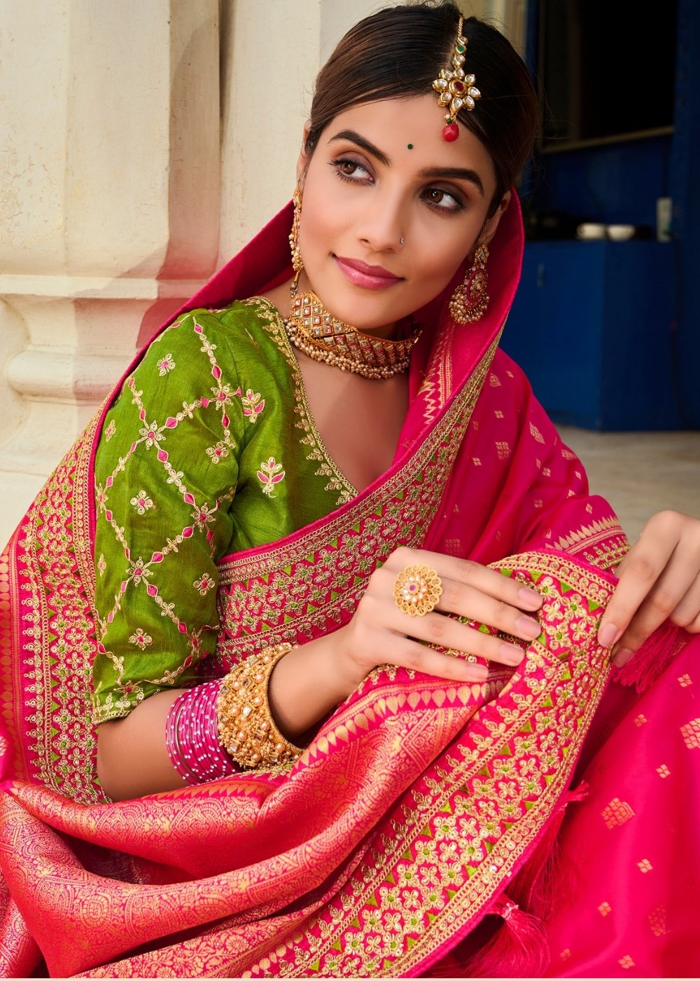 Magenta Pink Woven Banarasi Silk Saree with Embroidered Blouse