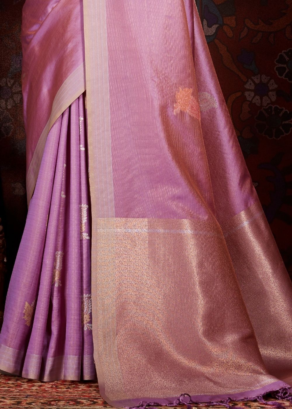 Lilac Violet Zari Woven Banarasi Silk Saree