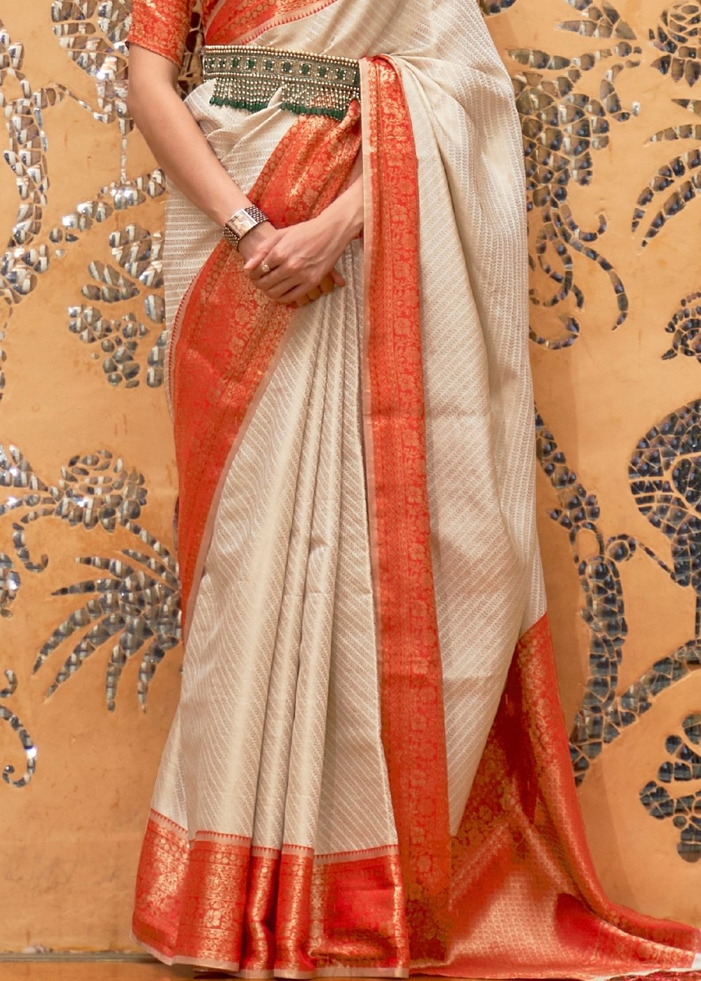 Daisy White Zari Woven Kanjivaram Silk Saree: Top Pick