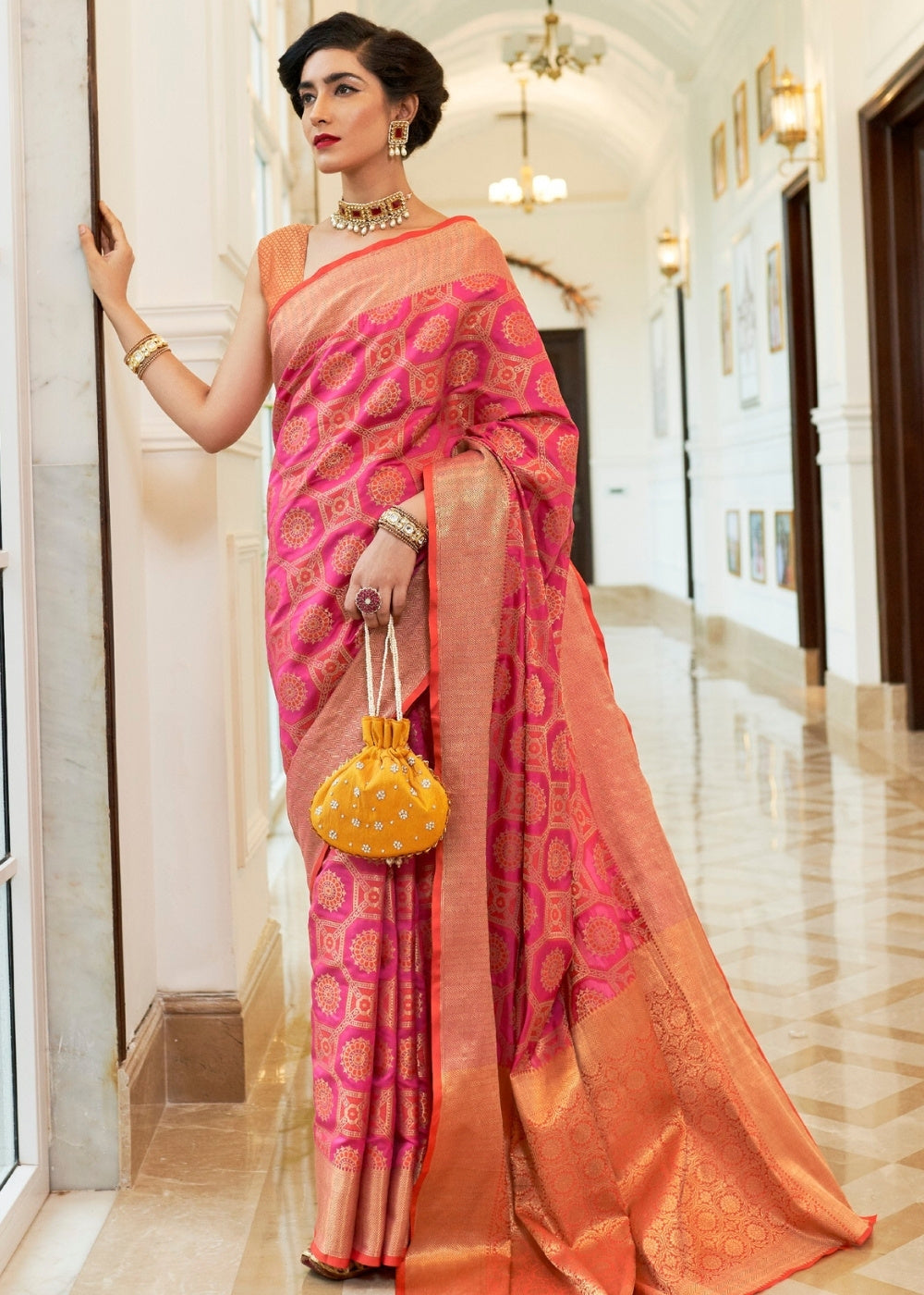 Hot Pink Patola Silk Saree