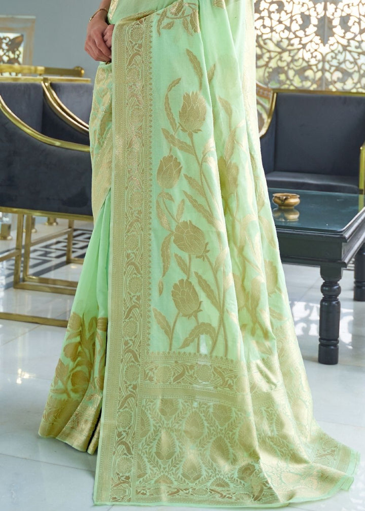 Mint Green Zari Woven Designer Silk Saree