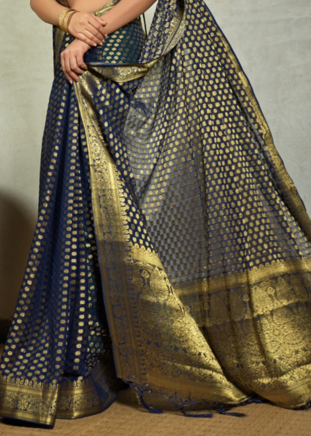 Denim Blue Zari Woven Chiffon Silk Saree