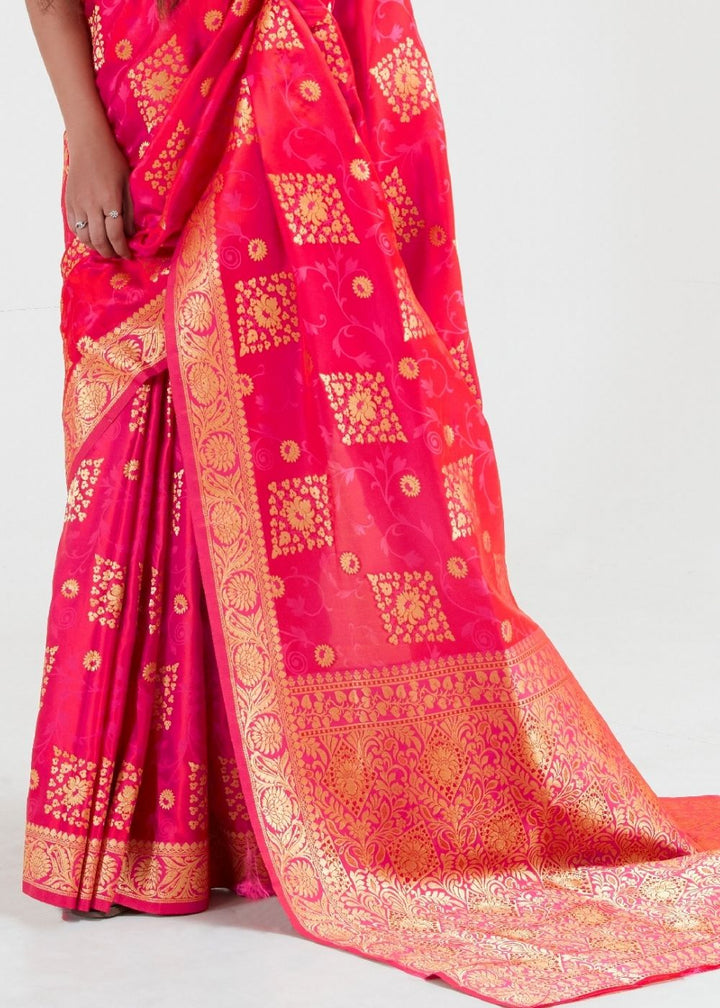 Tulip Pink Zari Woven Banarasi Silk Saree