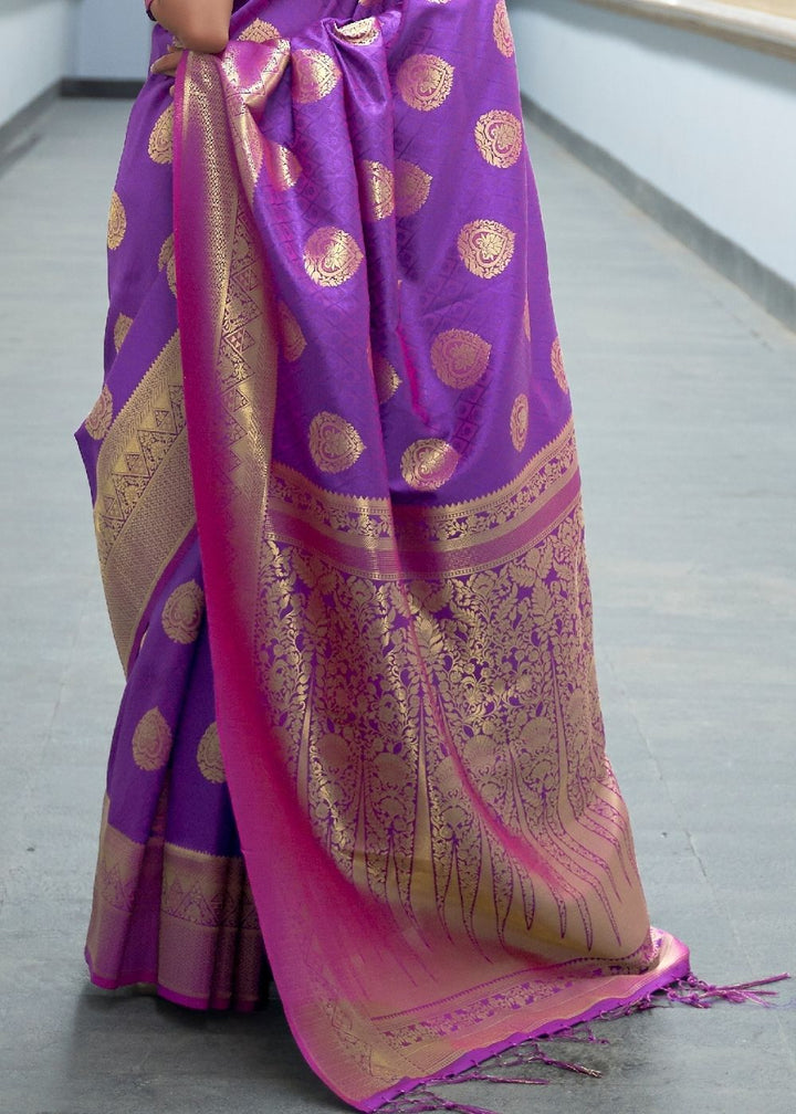 Royal Purple Woven Banarasi Silk Saree with overall Butti