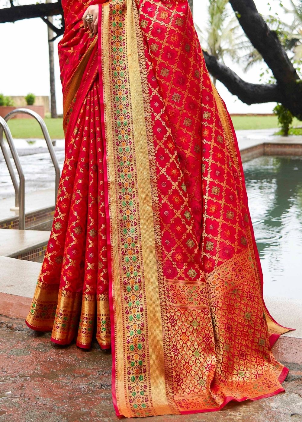 Tomato Red Woven Banarasi-Patola Silk Saree