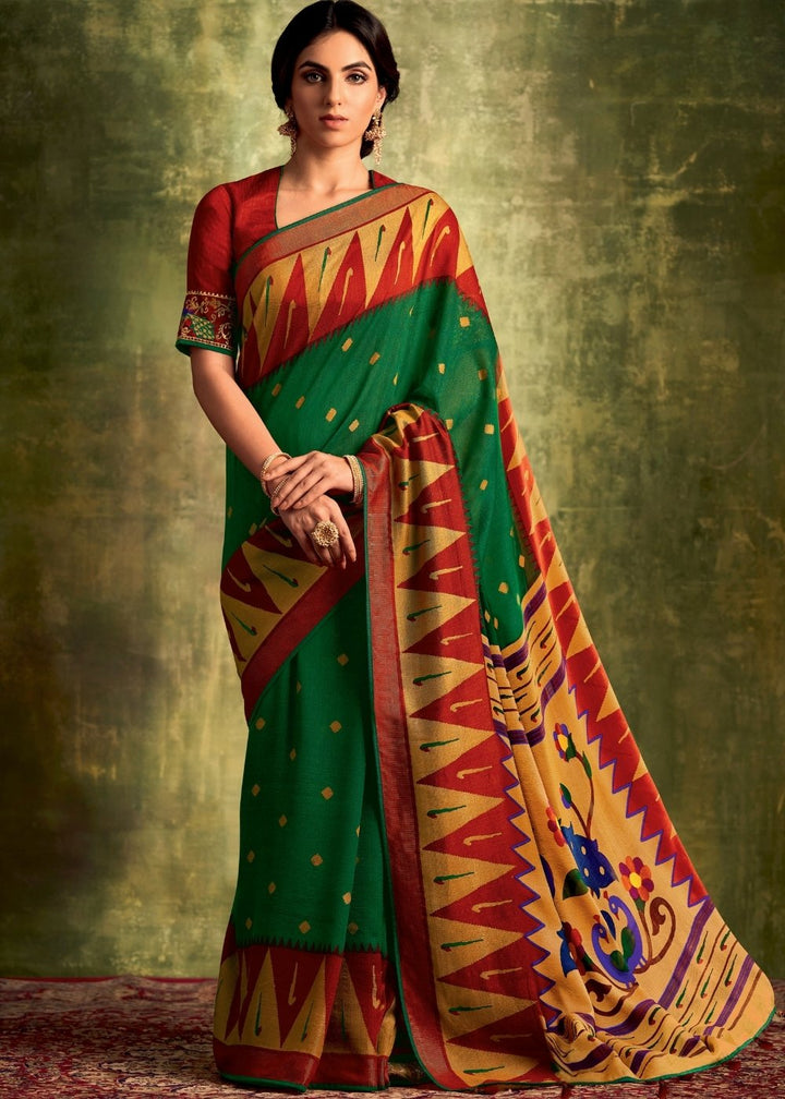 Bottle Green Designer Soft Brasso Silk Saree