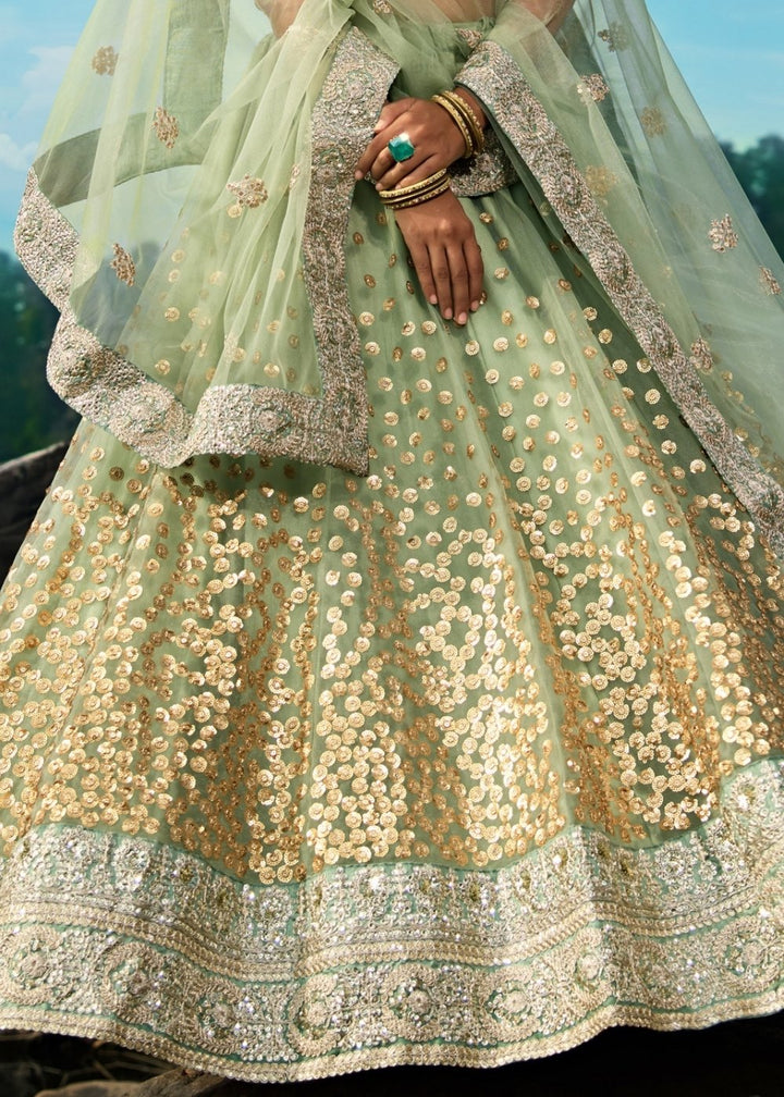 Emerald Green Designer Soft Net Lehenga Choli with Sequins & Dori work