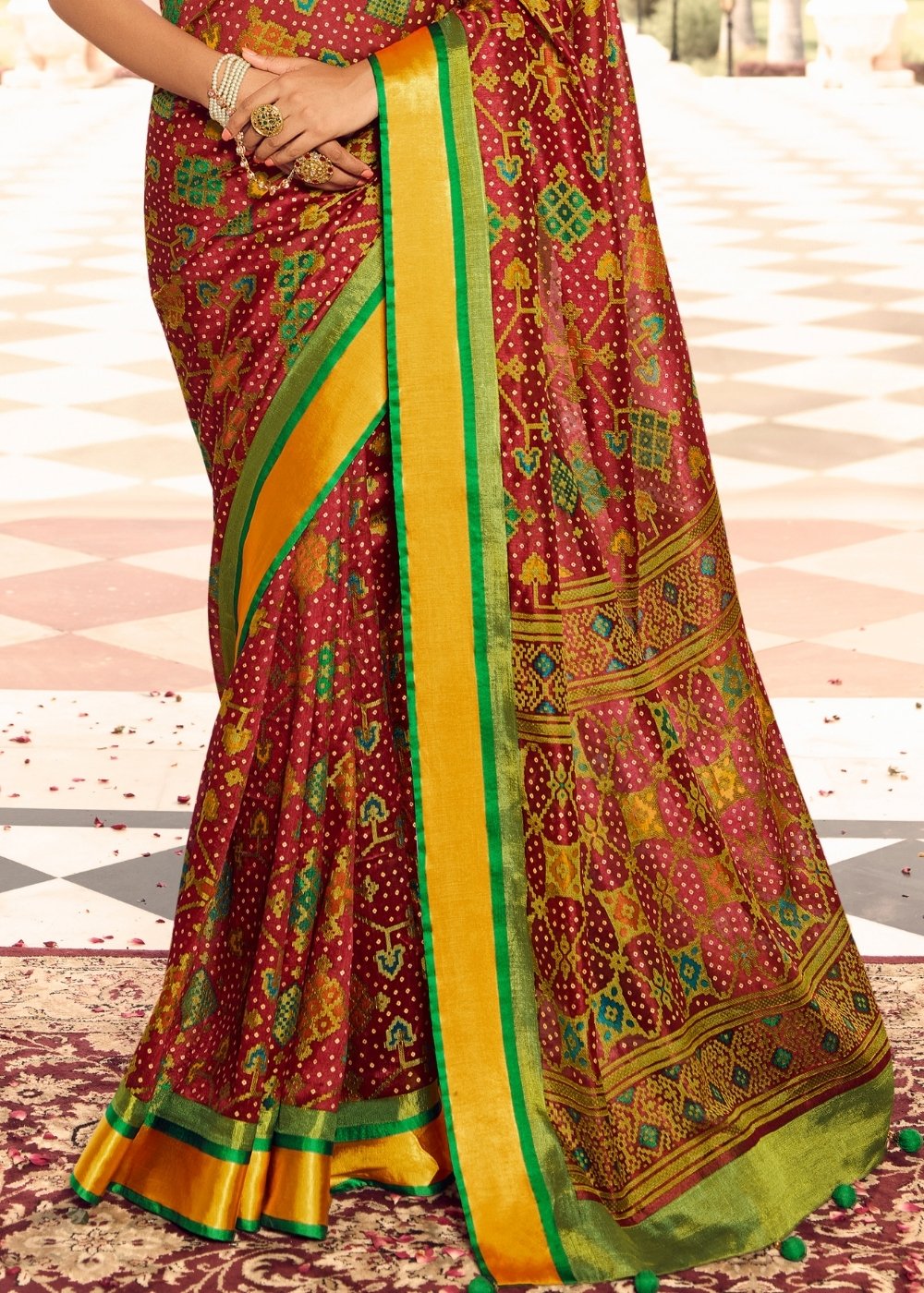 Berry Red Woven Patola Silk Saree