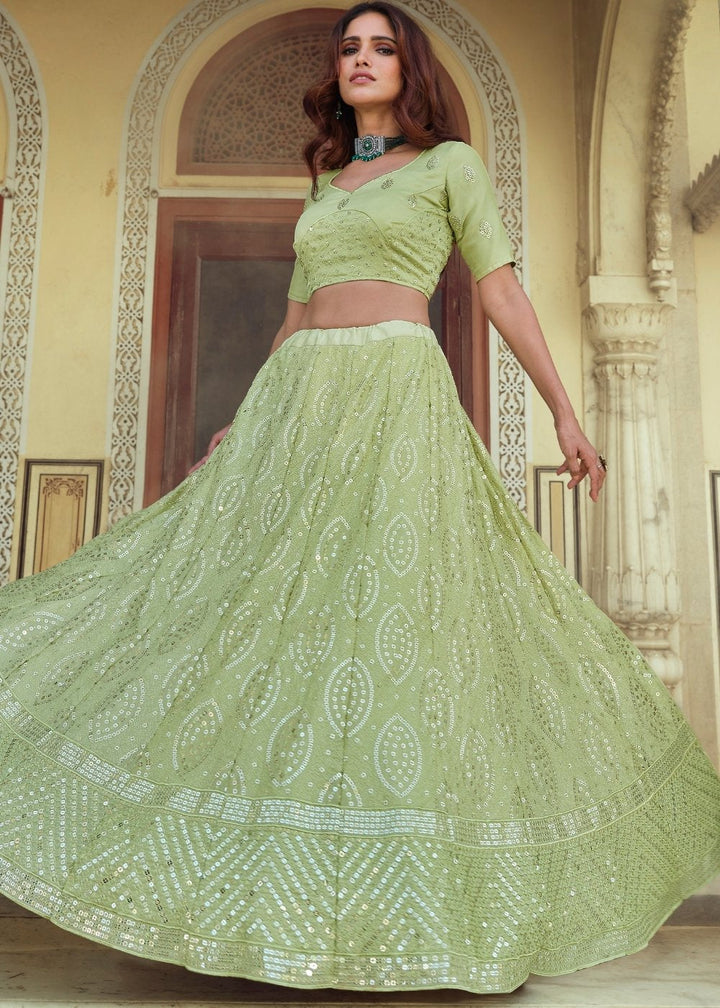 Pear Green Georgette Lehenga Choli with Sequins & Thread work