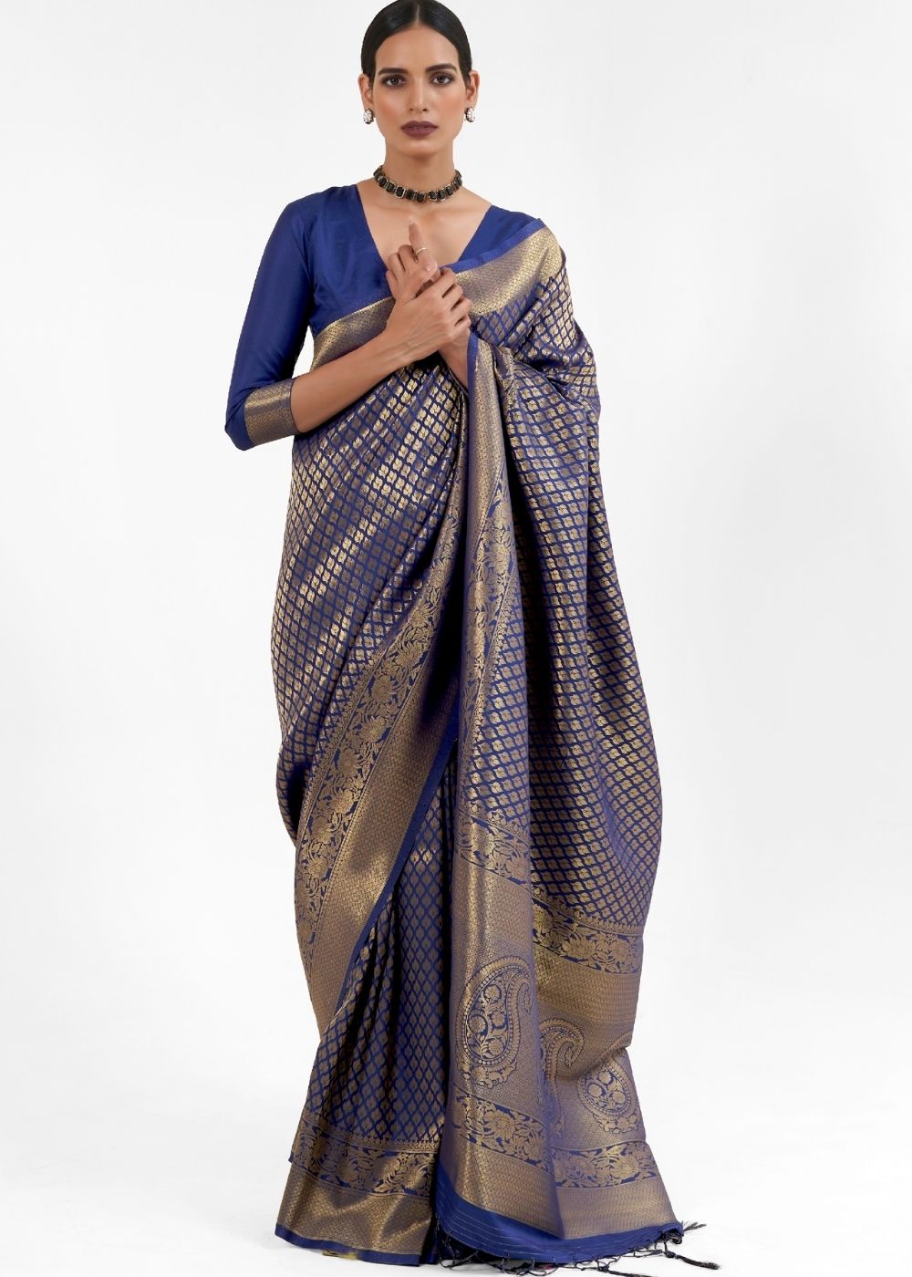 Midnight Blue Kanjivaram Soft Woven Silk Saree