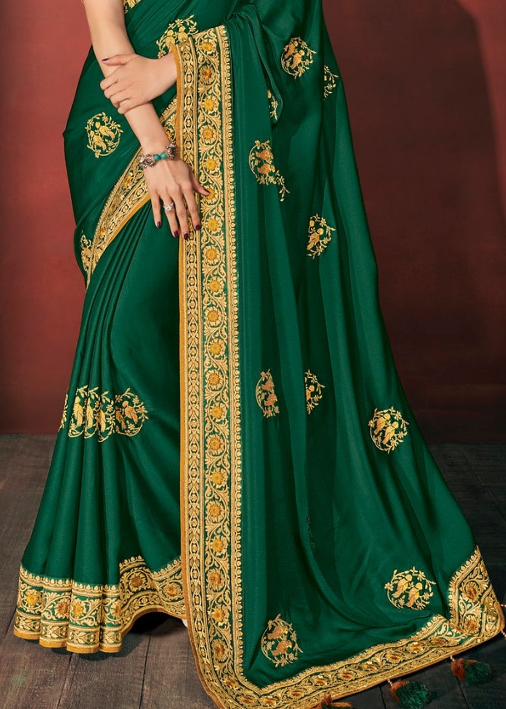 Dark Forest Green Zari Woven South Silk Saree