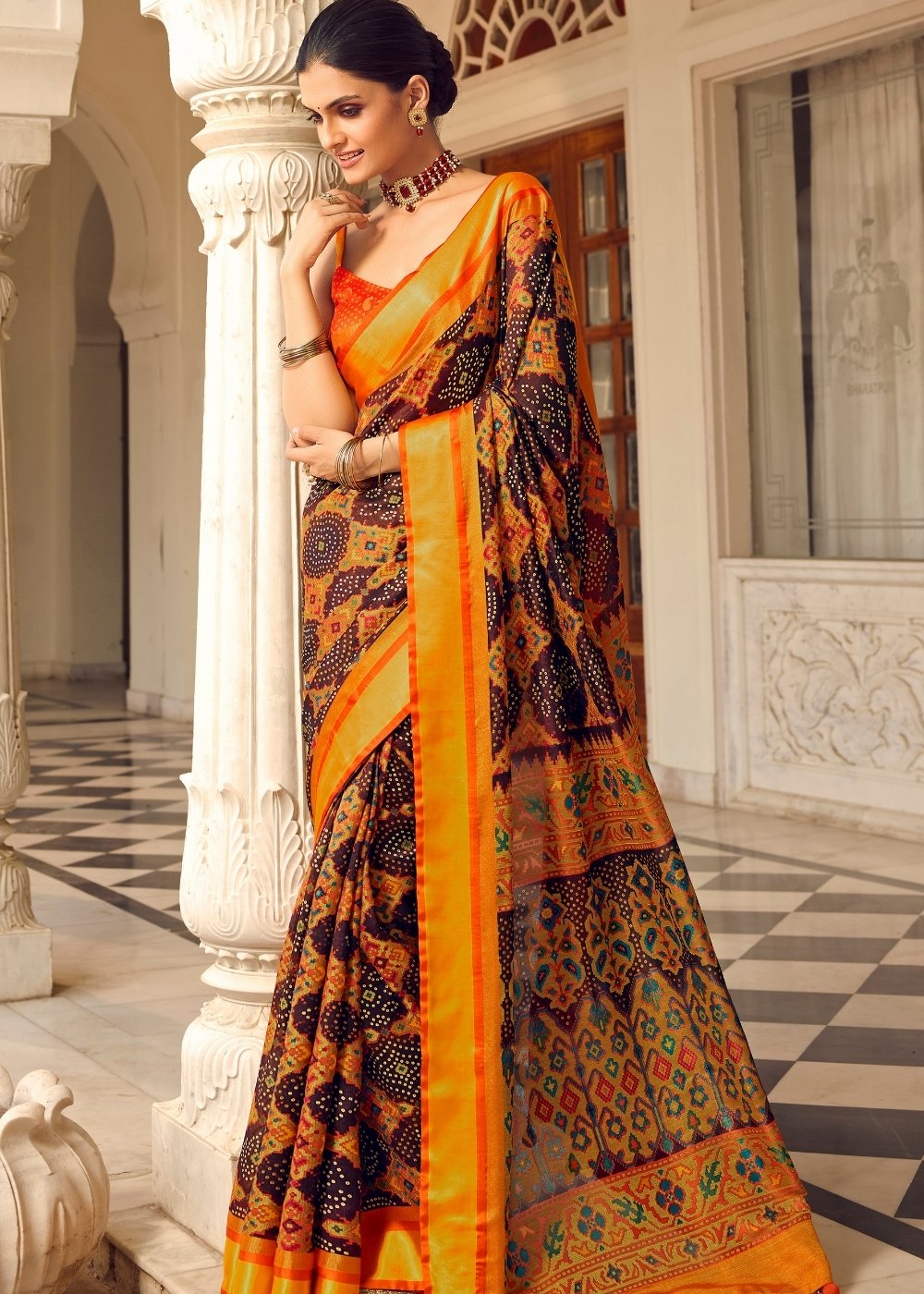 Coffee Brown Woven Patola Silk Saree