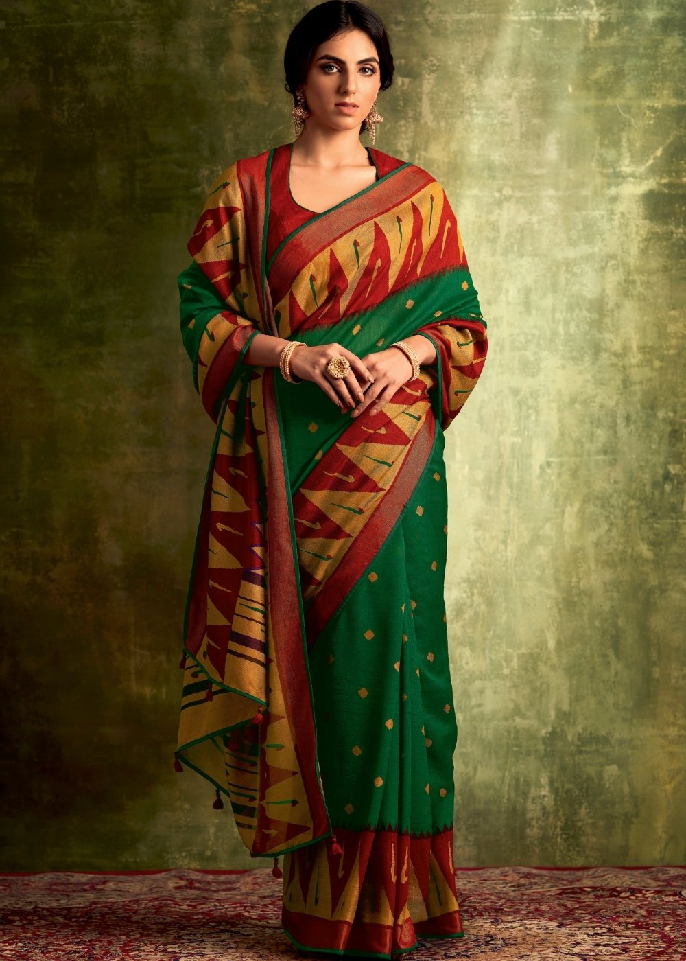 Bottle Green Designer Soft Brasso Silk Saree