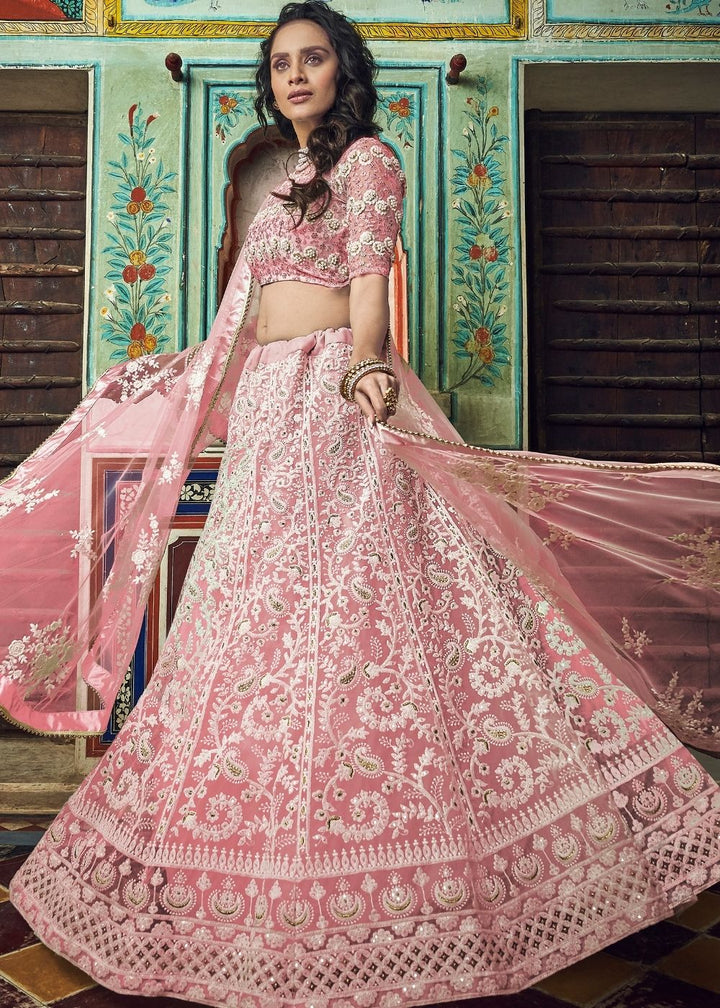 Crepe Pink Soft Net Lehenga Choli with Thread & Pearl work