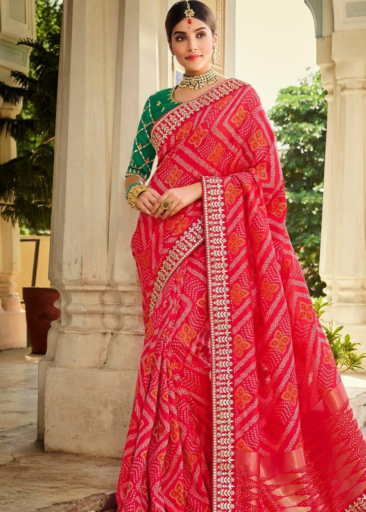 Ruby Pink Woven Banarasi Silk Saree with Embroidered Blouse