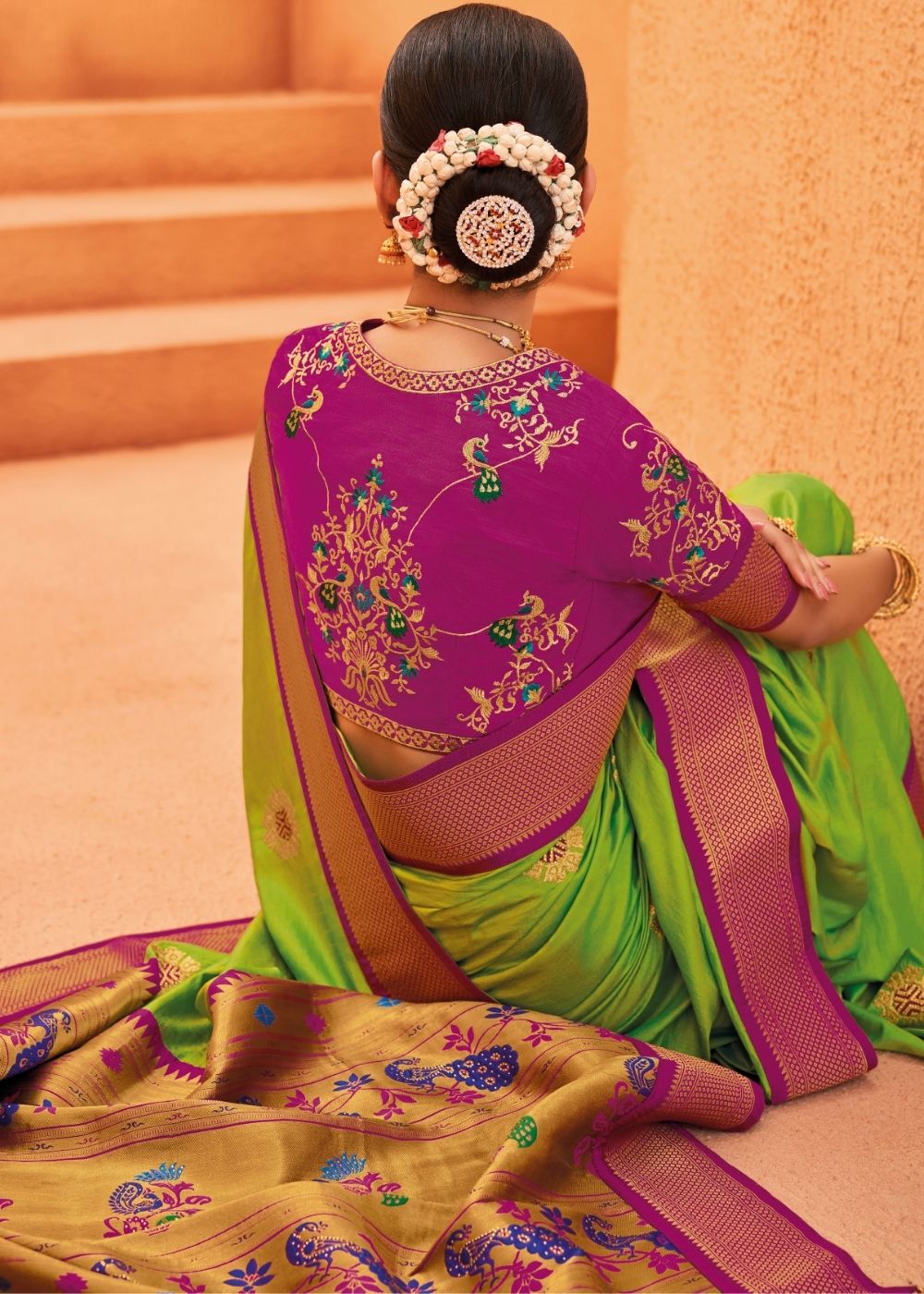 Kelly Green Woven Paithani Saree