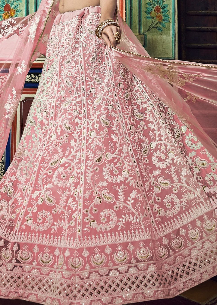 Crepe Pink Soft Net Lehenga Choli with Thread & Pearl work