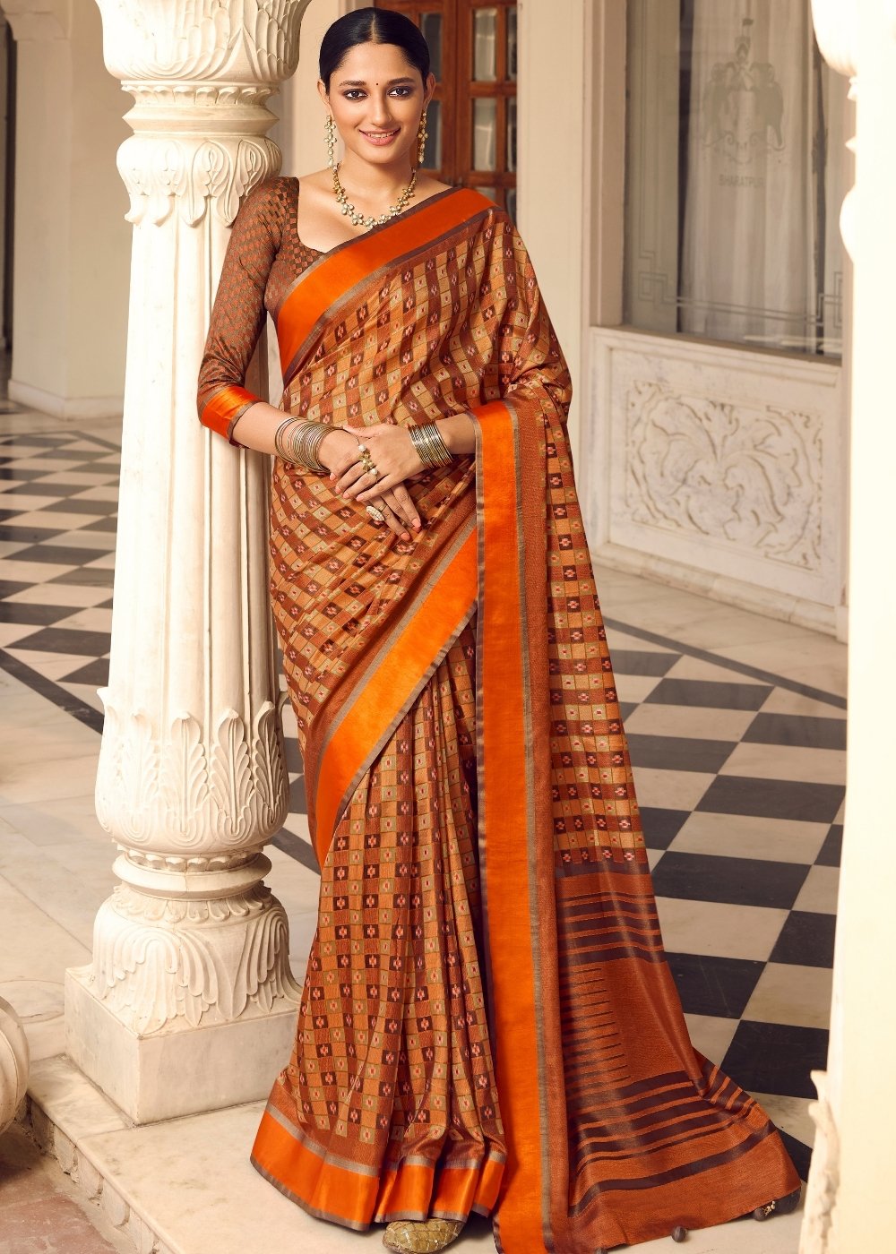 Mahogany Brown Woven Patola Silk Saree