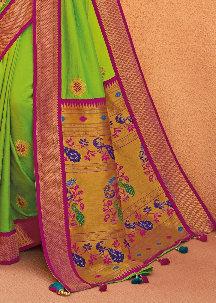 Kelly Green Woven Paithani Saree