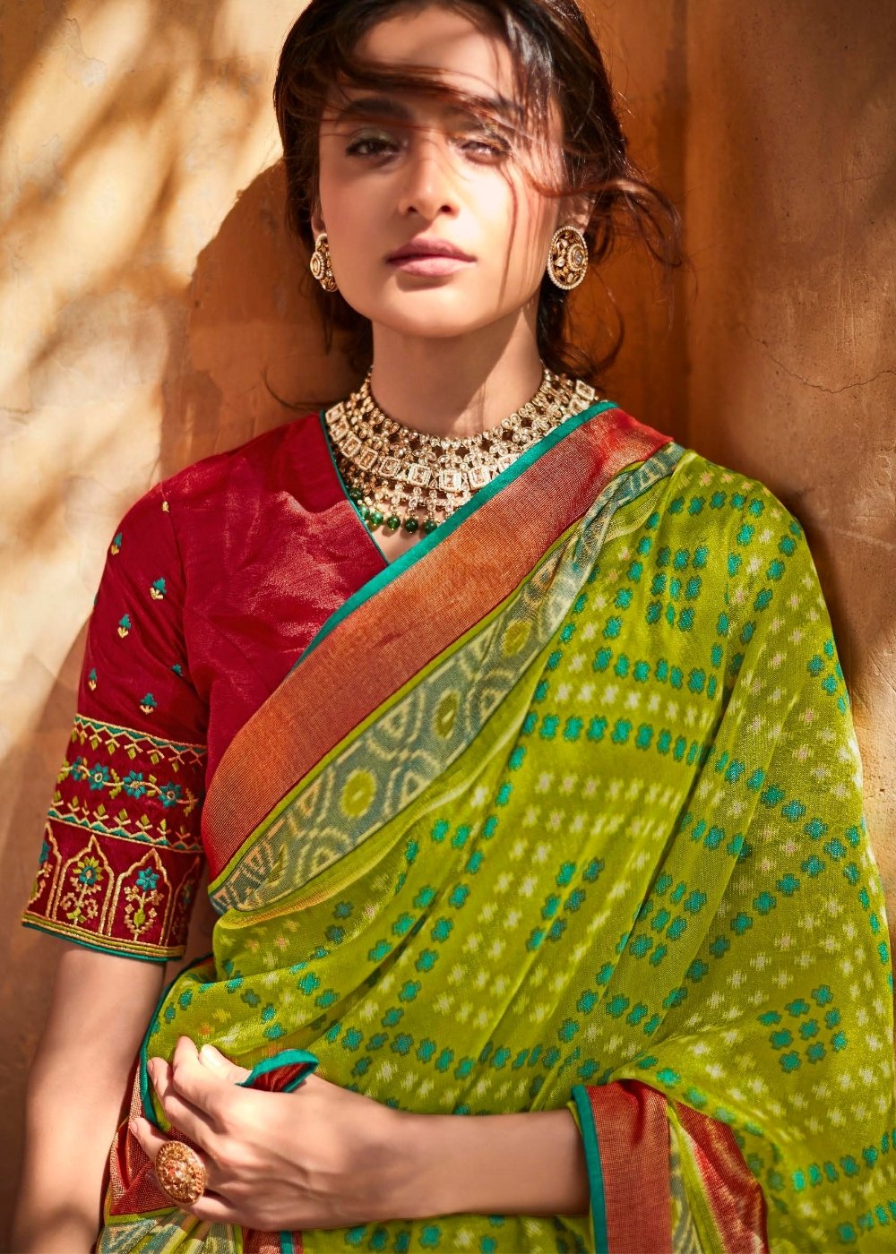 Kelly Green Soft Silk Saree with Embroidered Blouse