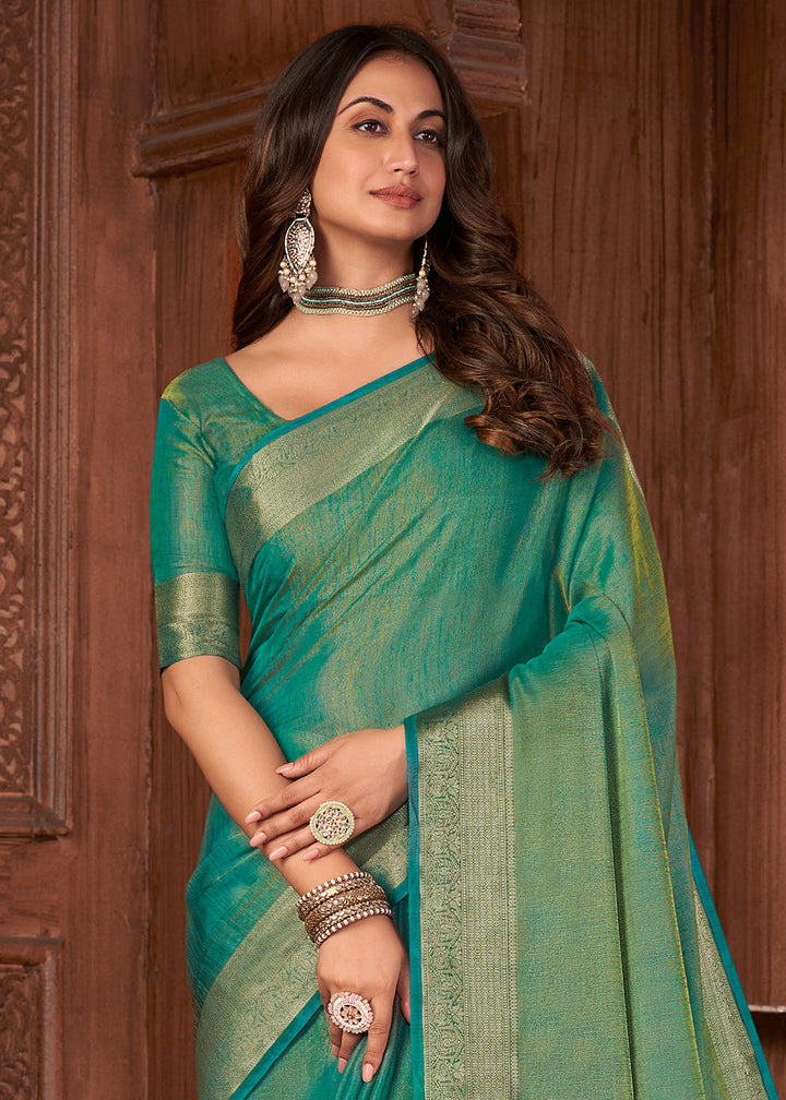 Shades Of Green Zari Woven Tussar Silk Saree