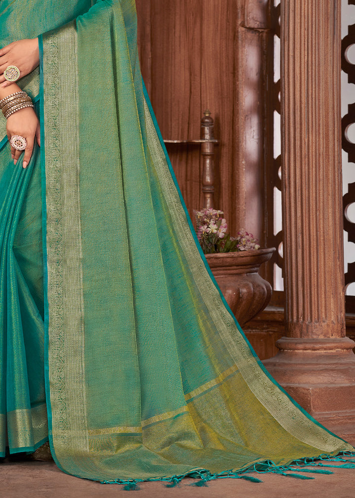 Shades Of Green Zari Woven Tussar Silk Saree