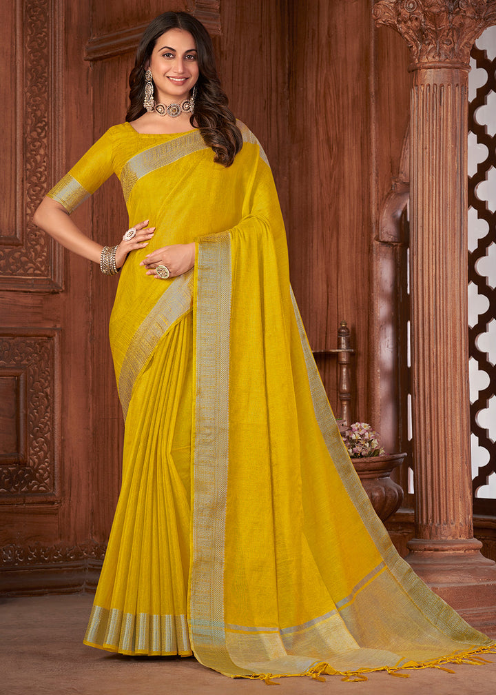 Aureolin Yellow Zari Woven Tussar Silk Saree