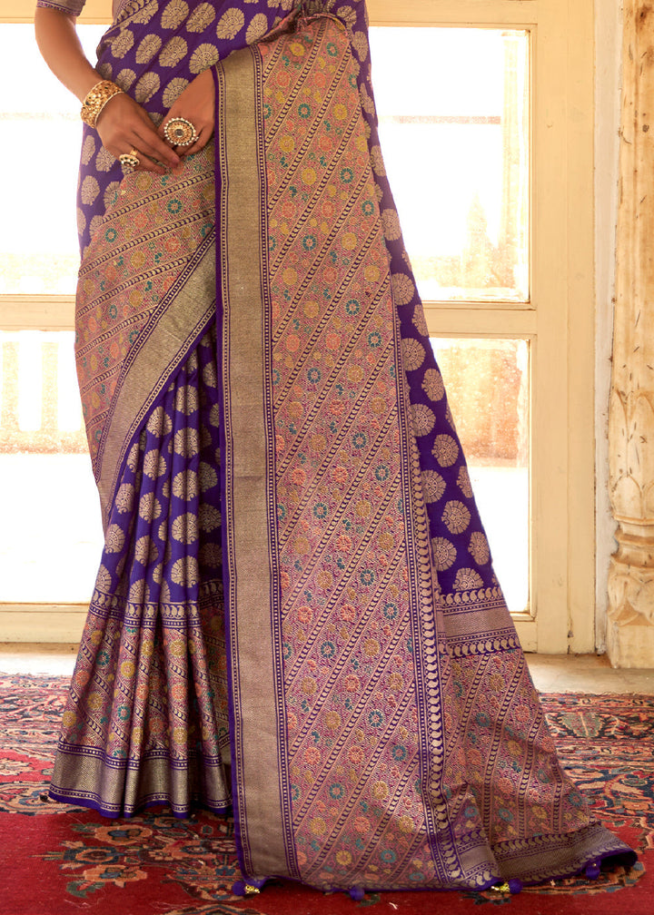 Indigo Purple Zari Woven Banarasi Silk Saree