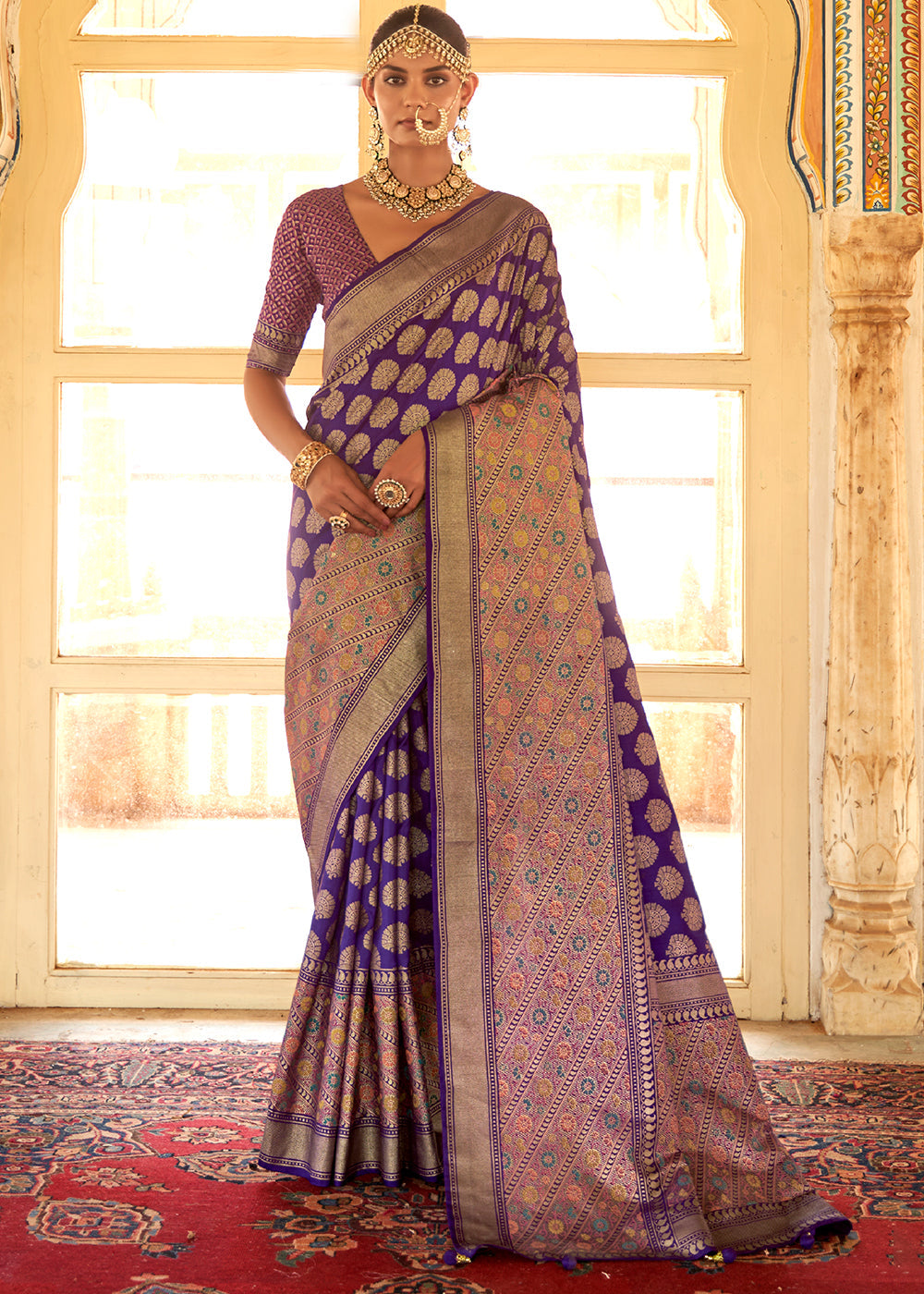 Indigo Purple Zari Woven Banarasi Silk Saree