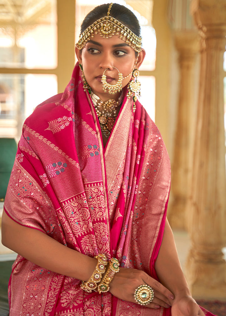 Shades Of Pink Zari Woven Banarasi Silk Saree