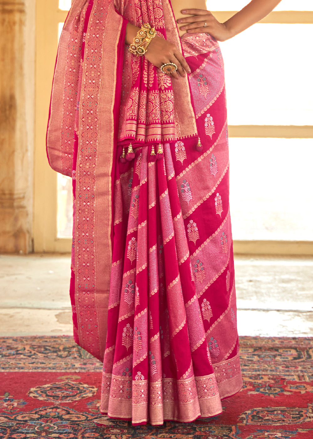 Shades Of Pink Zari Woven Banarasi Silk Saree