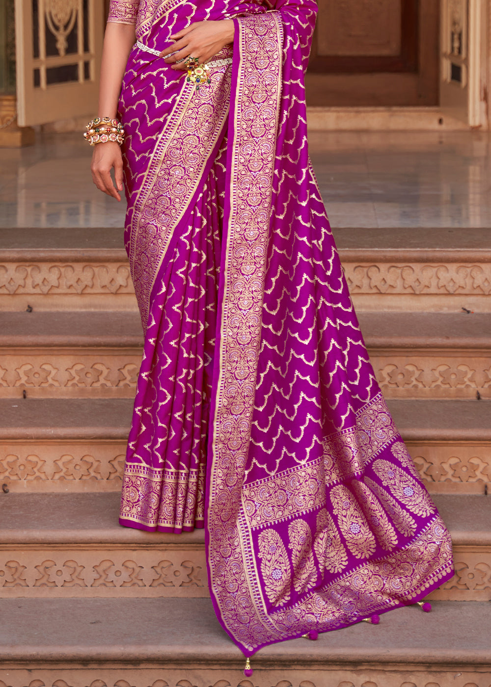 Magenta Purple Zari Woven Soft Banarasi Silk Saree