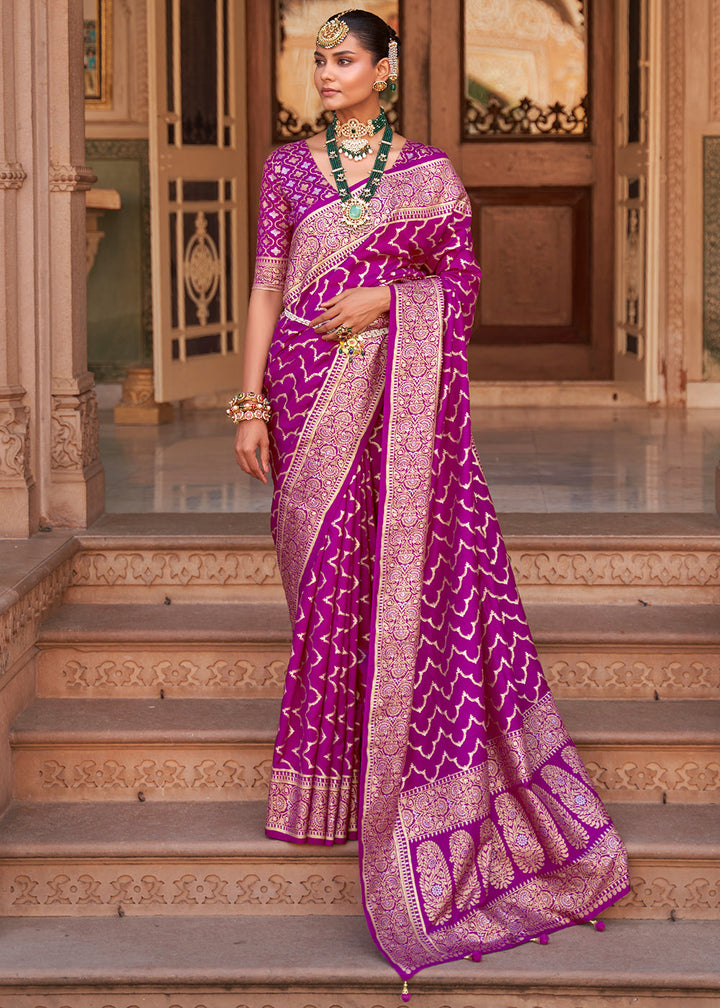 Magenta Purple Zari Woven Soft Banarasi Silk Saree