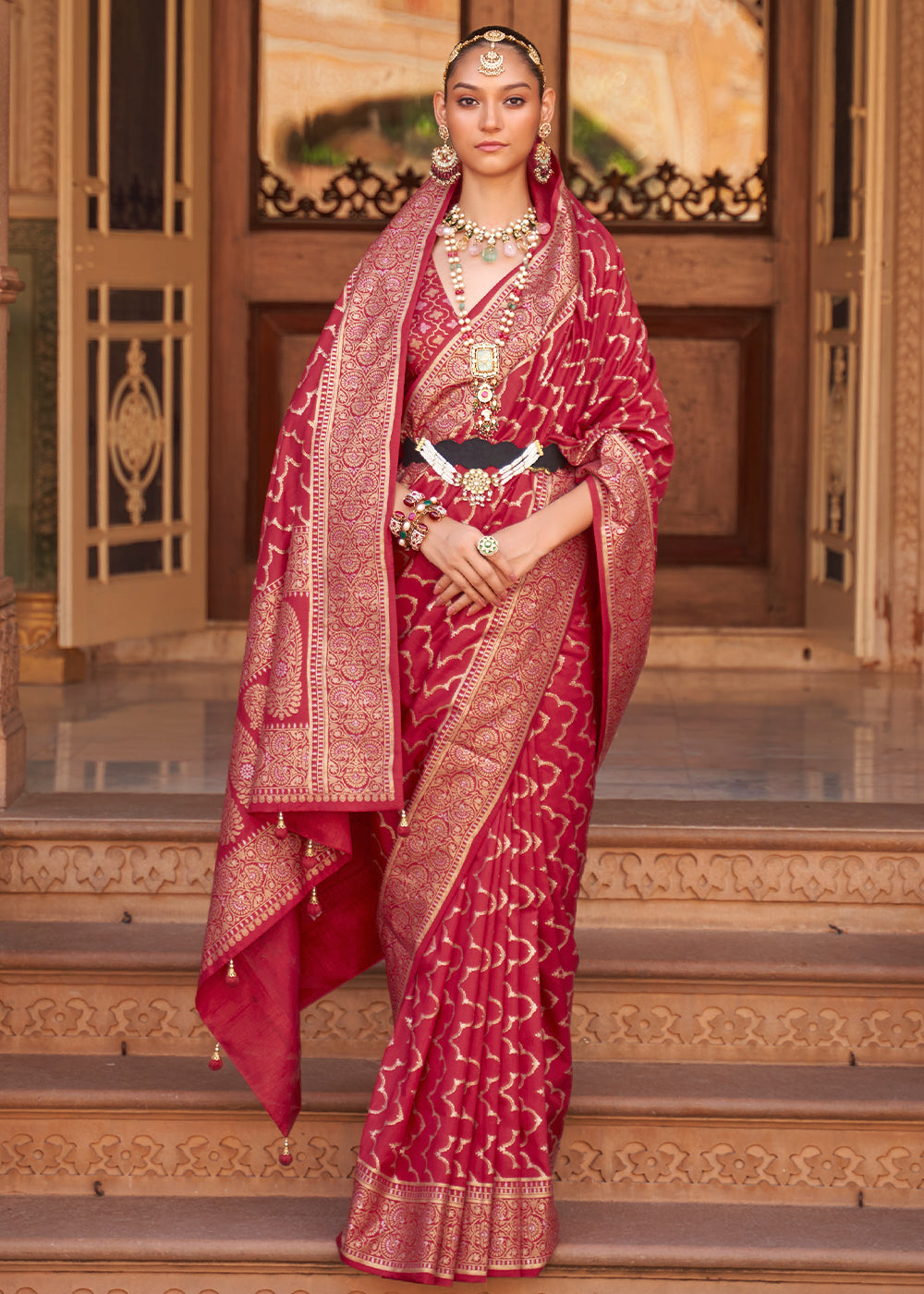 Crimson Red Soft Banarasi Silk Saree