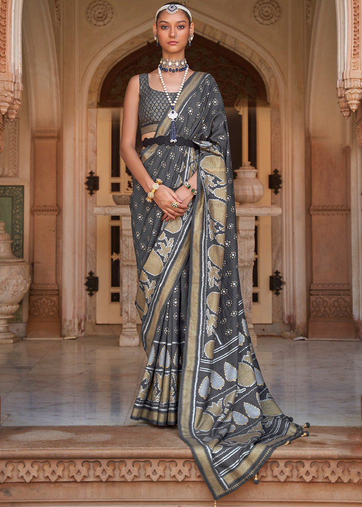 Iron Grey Zari Woven Soft Banarasi Silk Saree