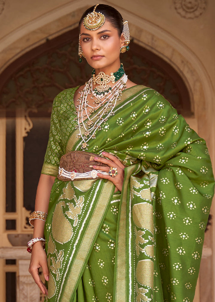 Avocado Green Zari Woven Soft Banarasi Silk Saree