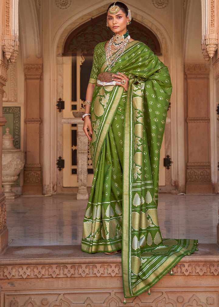 Avocado Green Zari Woven Soft Banarasi Silk Saree