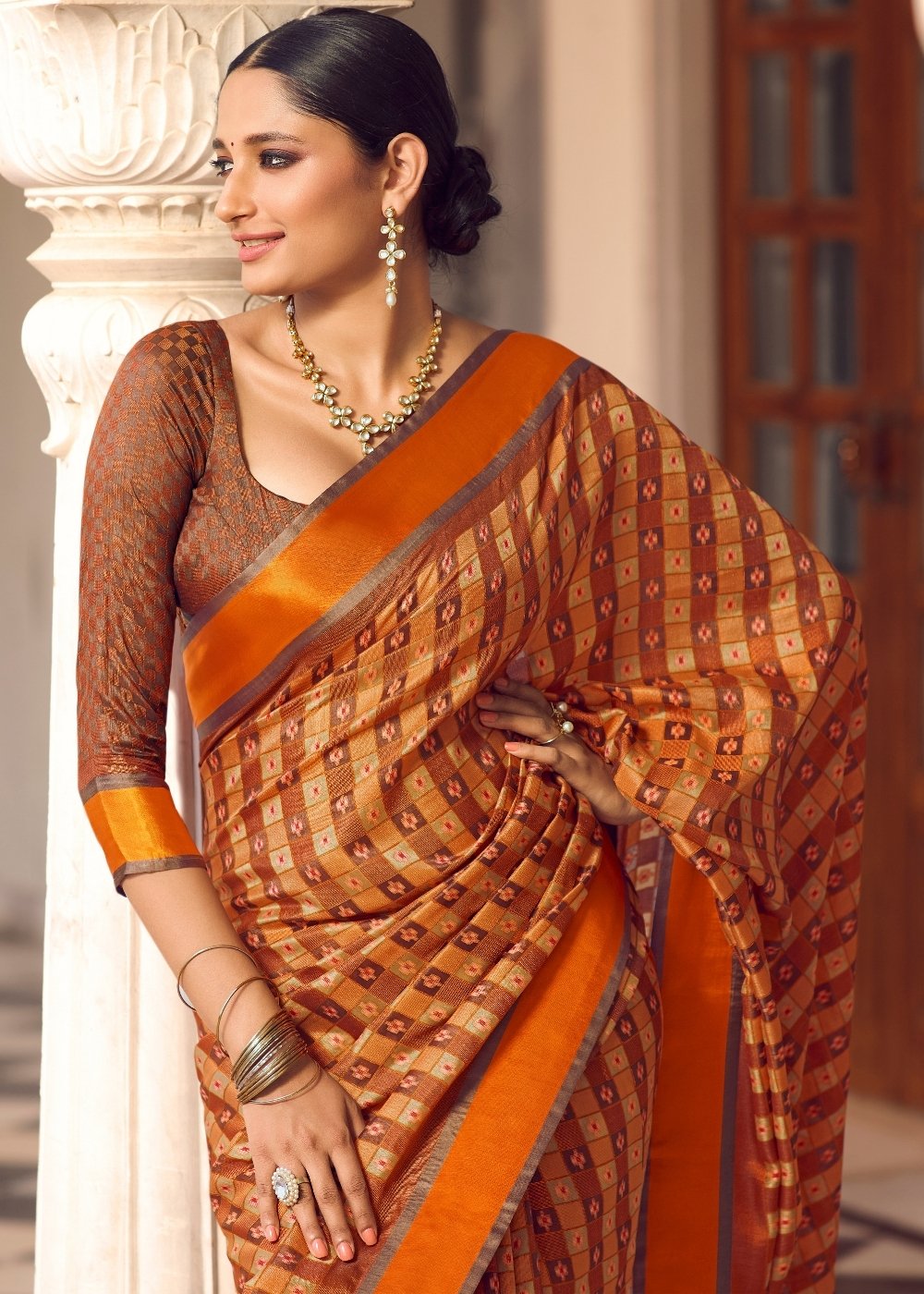 Mahogany Brown Woven Patola Silk Saree