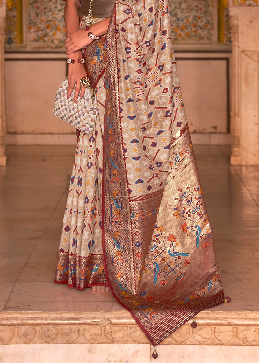 Shades Of Brown Patola Printed Designer Silk Saree