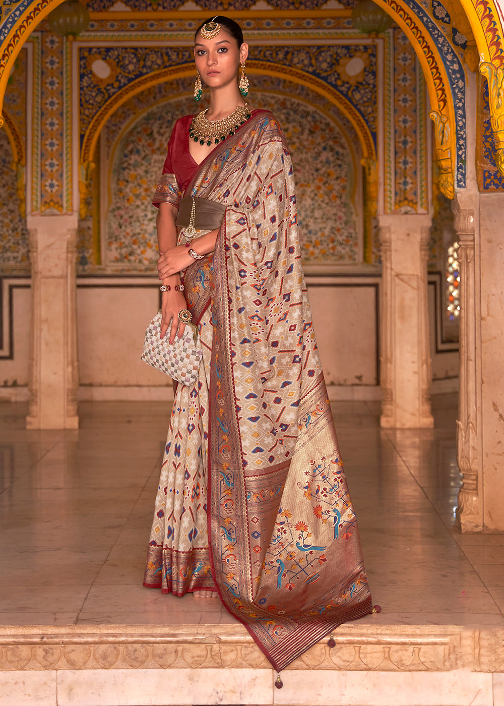 Shades Of Brown Patola Printed Designer Silk Saree