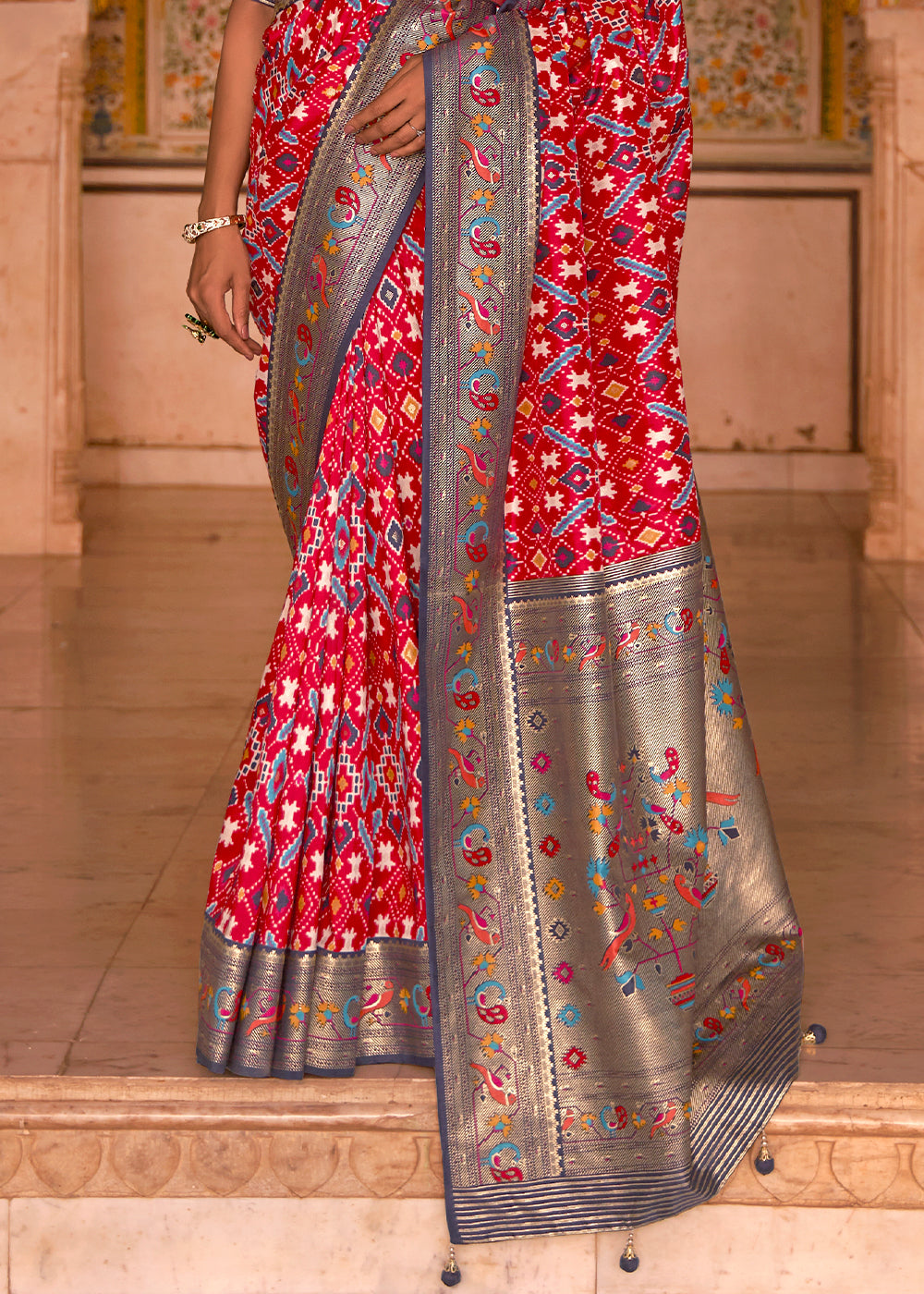 Crimson Red Patola Printed Designer Silk Saree