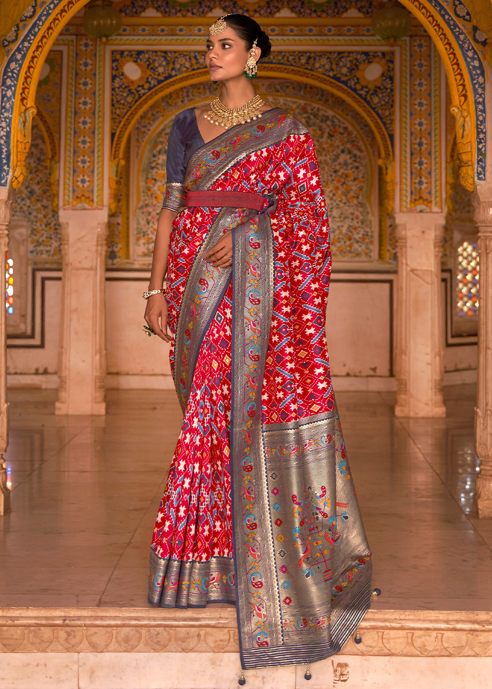 Crimson Red Patola Printed Designer Silk Saree