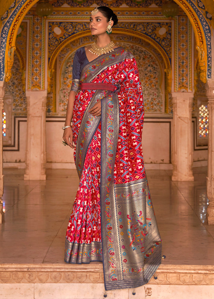 Crimson Red Patola Printed Designer Silk Saree