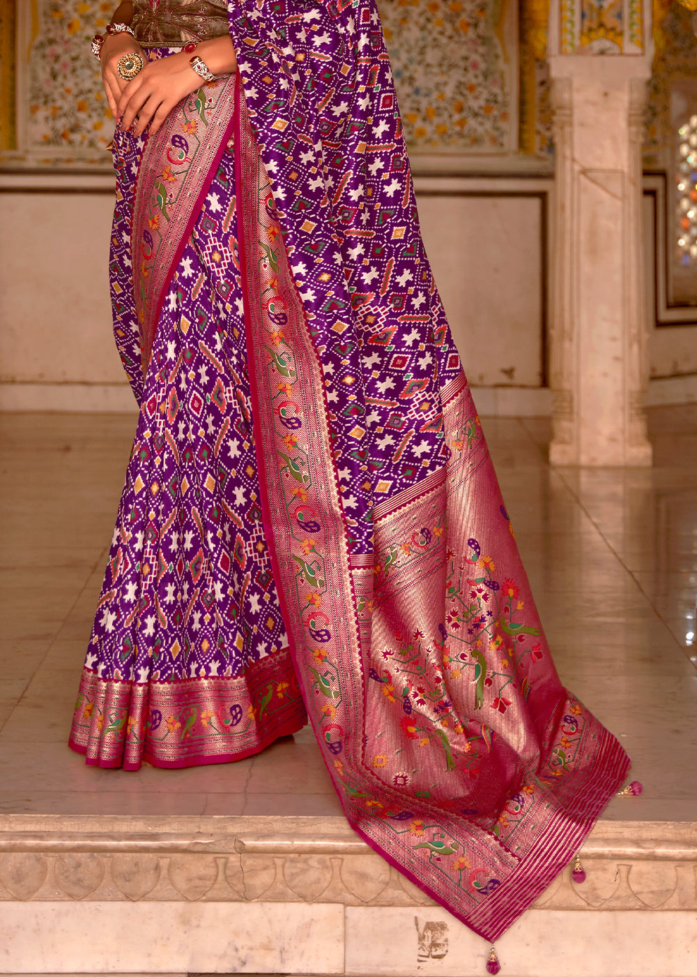 Grape Purple Patola Printed Designer Silk Saree