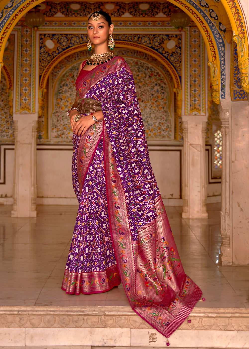 Grape Purple Patola Printed Designer Silk Saree