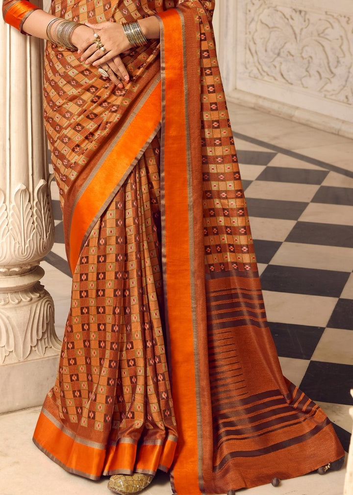 Mahogany Brown Woven Patola Silk Saree