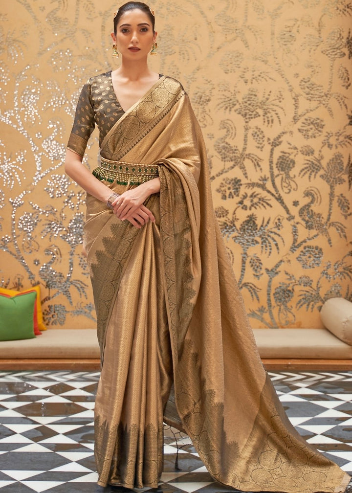 Burlywood Brown Zari Woven Kanjivaram Silk Saree